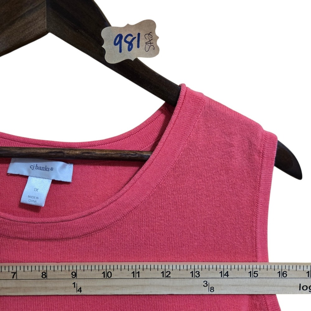 CJ Banks Women's Sweater Vest Size 1X Coral Sleeveless Round Neck Cable Knit - Picture 3 of 6